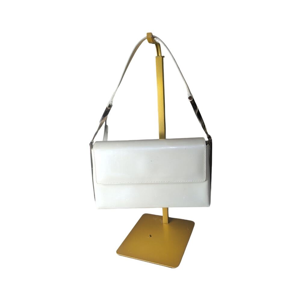 VTG Salvatore Ferragamo Pearl Patent Leather Evening Bag Silver Gancini Accents